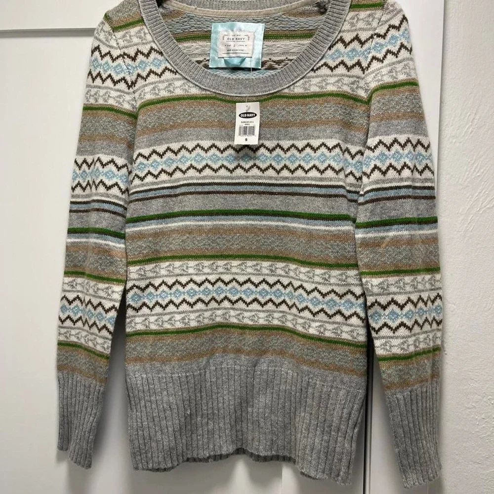 Vintage Dead stock Y2K Old Navy Women's S Festive Stripe Lambswool Blend Sweater